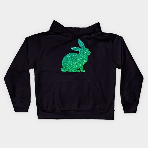 Green Ombre Faux Glitter Easter Bunny Kids Hoodie by Felicity-K